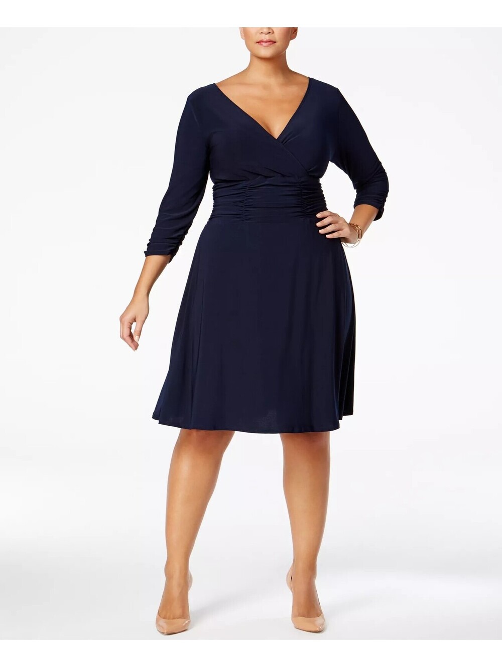 NY Collection Plus Size Ruched A-Line Dress Navy 2X
